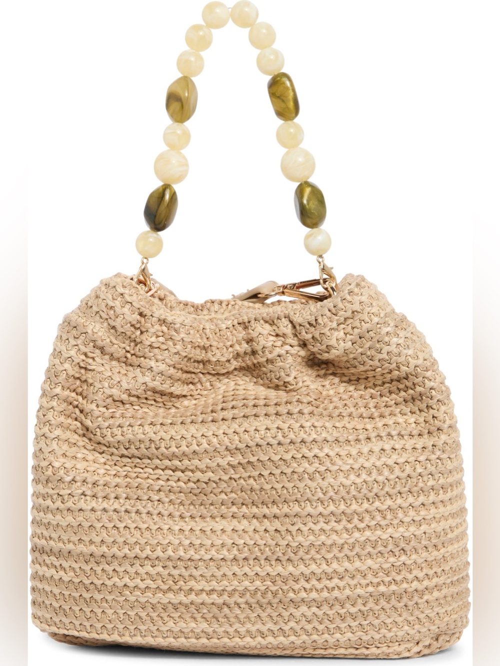 Urban Expressions Beige Woven Beaded-Handle Tote